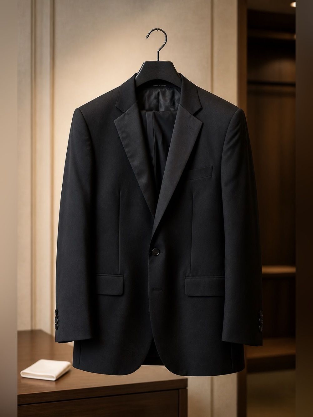 BLACK ONE BUTTON TUXEDO BY MIDTOWN MAN DIZE 46L EUC